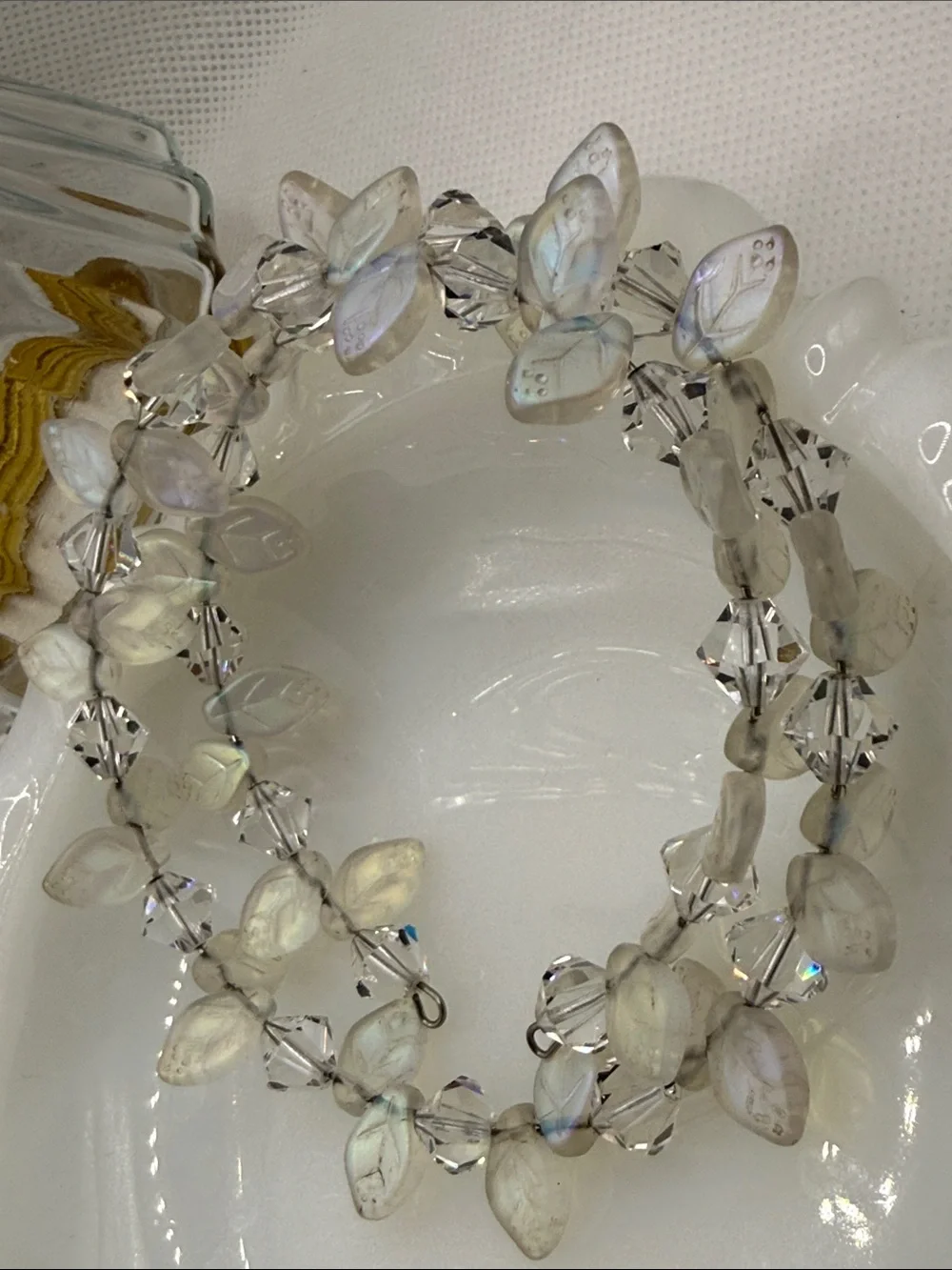 Ultimate Iridescent Leaf Crystal Wire-Wrap Bracelet fairy core beaded bracelet